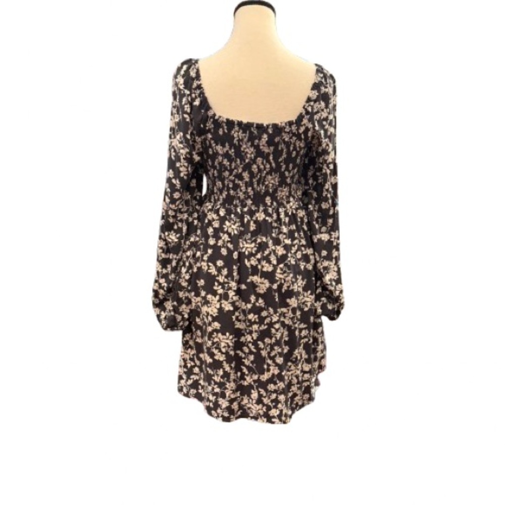 Old Navy Black Ditsy Floral Smocked Square Neck Long Sleeve pockets Mini Dress - Picture 7 of 7